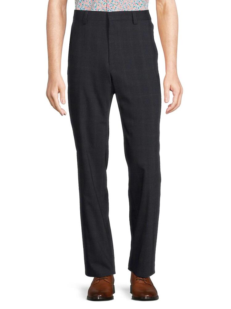 HUGO Men's Tom Checked Wool Blend Flat Front Dress Pants - Navy Cover