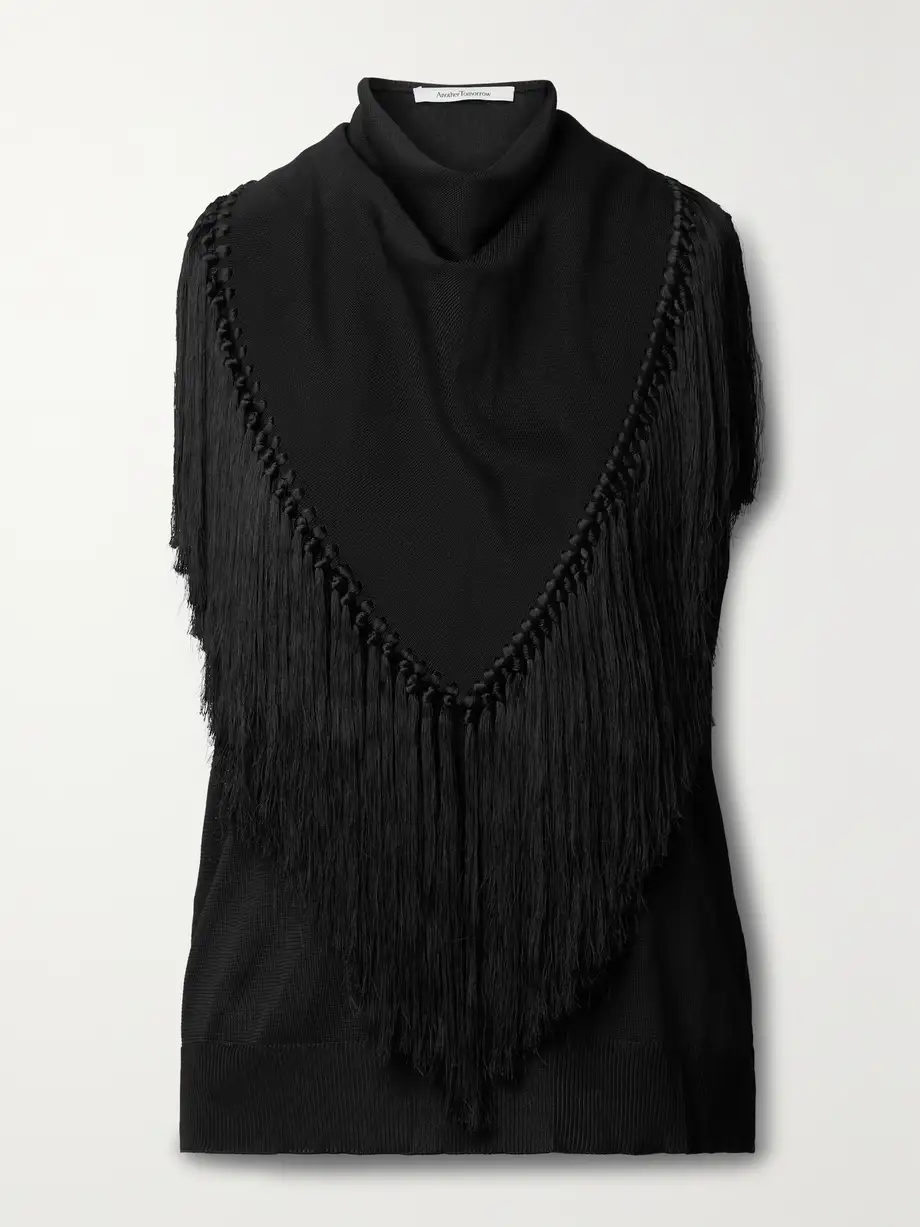 Another Tomorrow - + Net Sustain Fringed Draped Knitted Tank - Black Cover