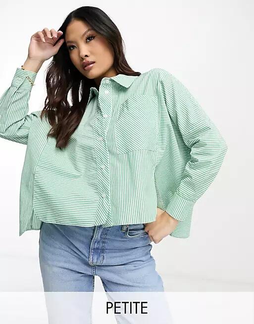 River Island Petite cropped shirt in green stripe Cover