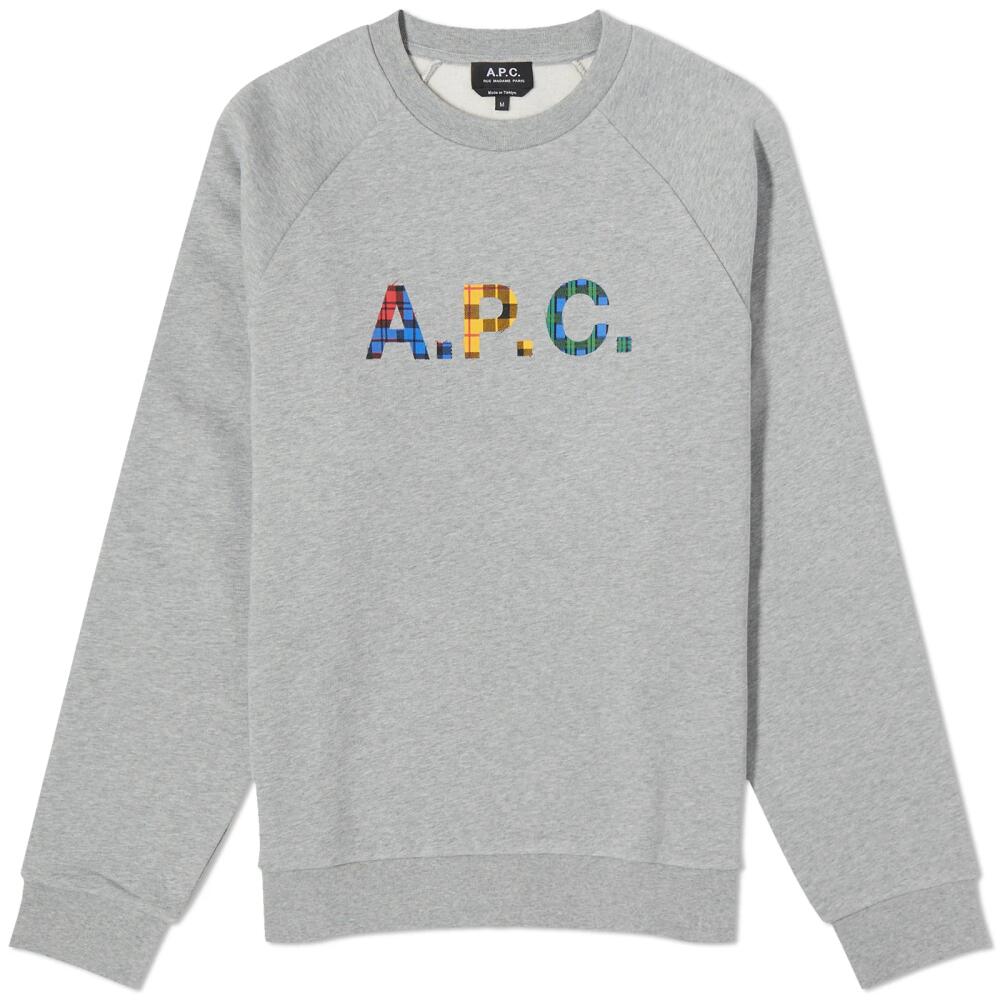 A.P.C. Men's Shaun Tartan Logo Crew Sweat in Heathered Grey Cover