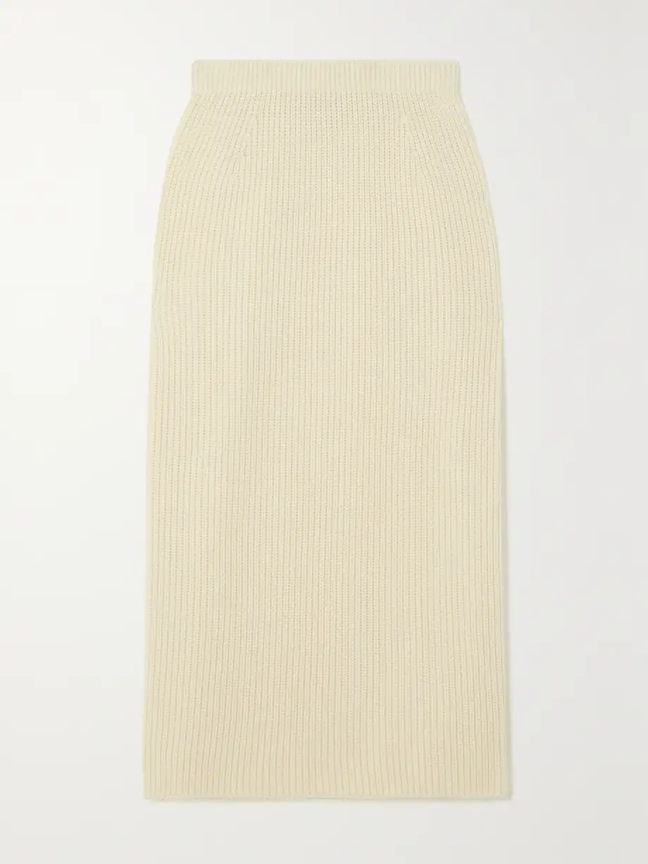 Loro Piana - Davenport Zip-embellished Ribbed Cashmere Midi Skirt - Cream Cover