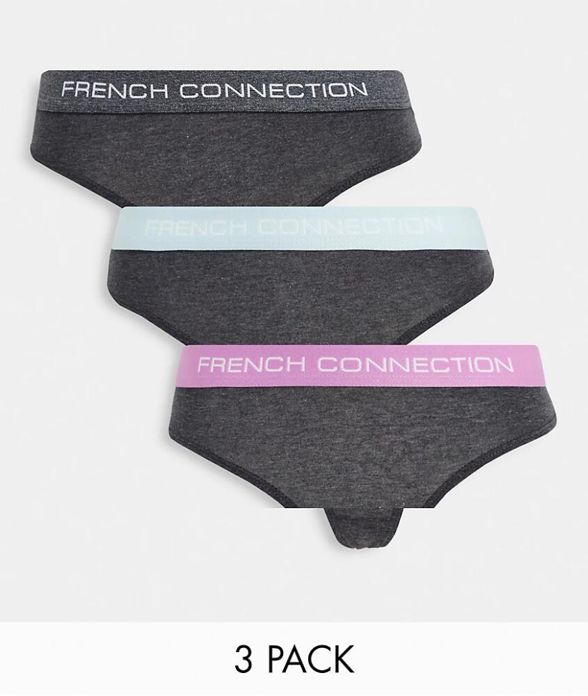 French Connection 3 pack thongs in charcoal heather - part of a set-Gray Cover