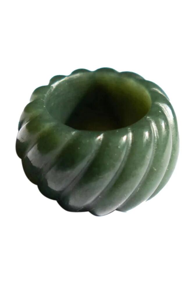 seree Croissant Green jade twist ring in Dark Green Cover