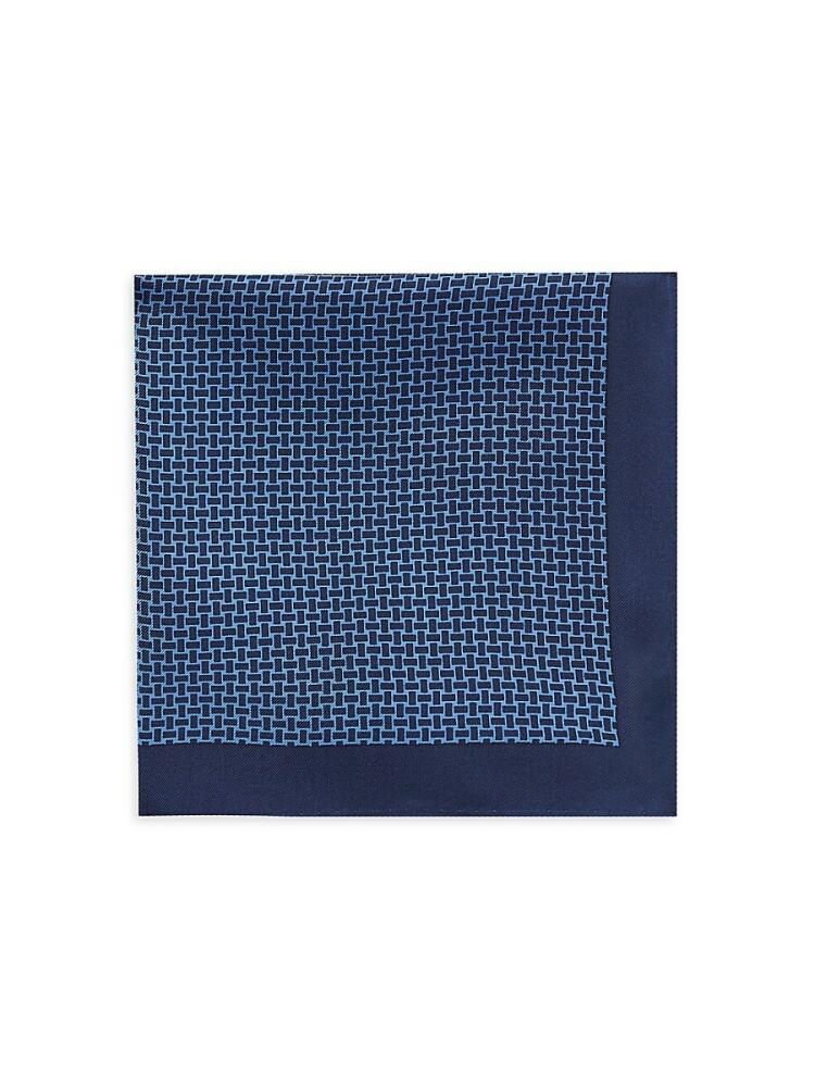 Saks Fifth Avenue Men's Geometric Print Silk Pocket Square - Navy Cover