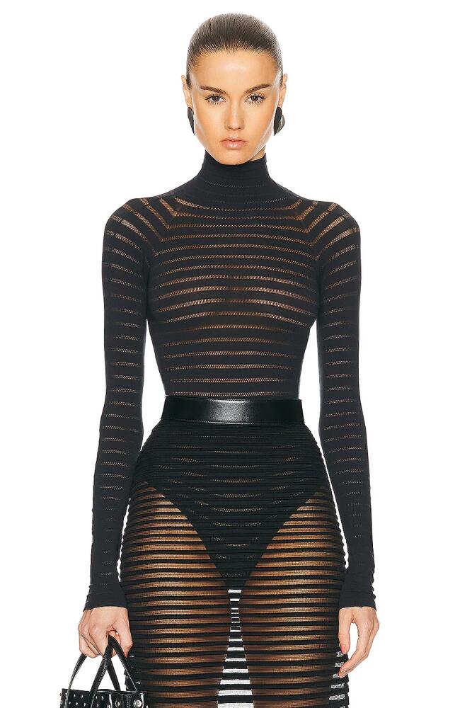 ALAÏA Striped Highneck Bodysuit in Black Cover