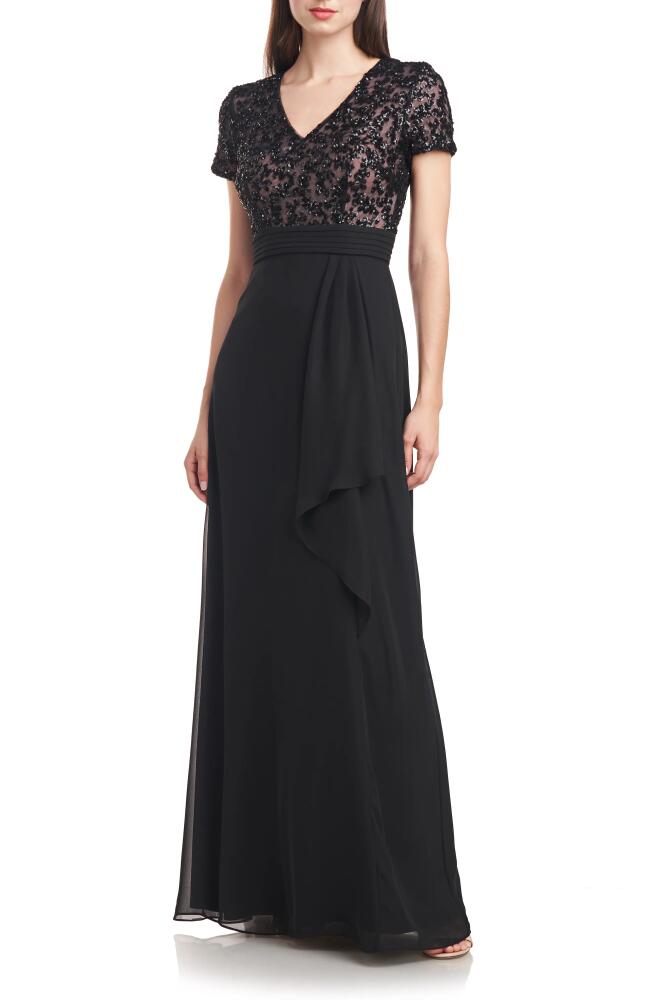 JS Collections Eliana Sequin Mesh Bodice A-Line Gown in Black/Blush Cover