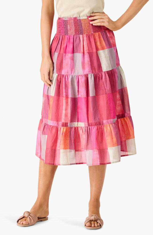 NIC+ZOE Sunset Plaid Cotton Midi Skirt in Pink Multi Cover