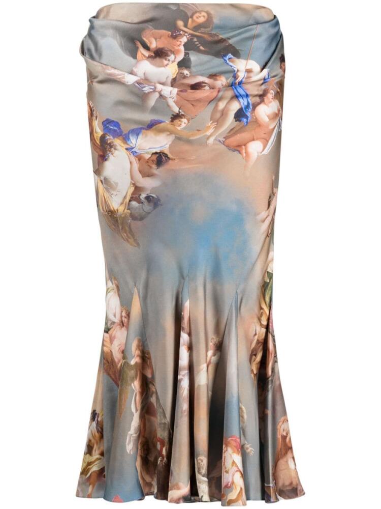 Balmain baroque-print silk midi skirt - Blue Cover