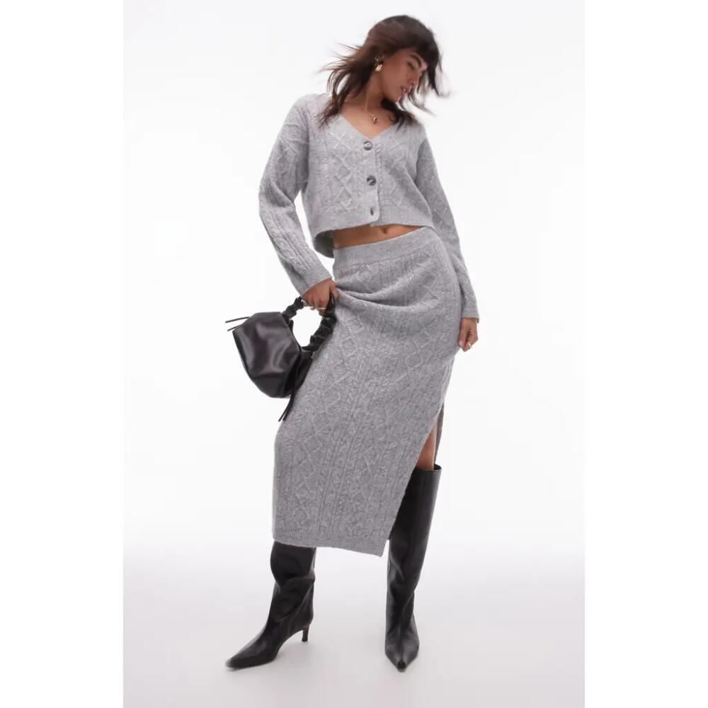 Topshop Cable Sweater Skirt in Grey Cover