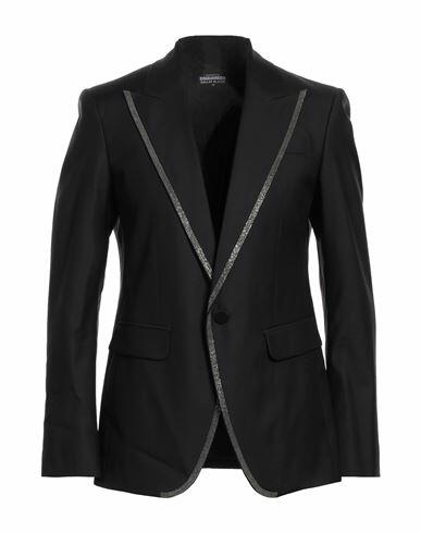 Dsquared2 Man Blazer Black Virgin Wool, Silk Cover