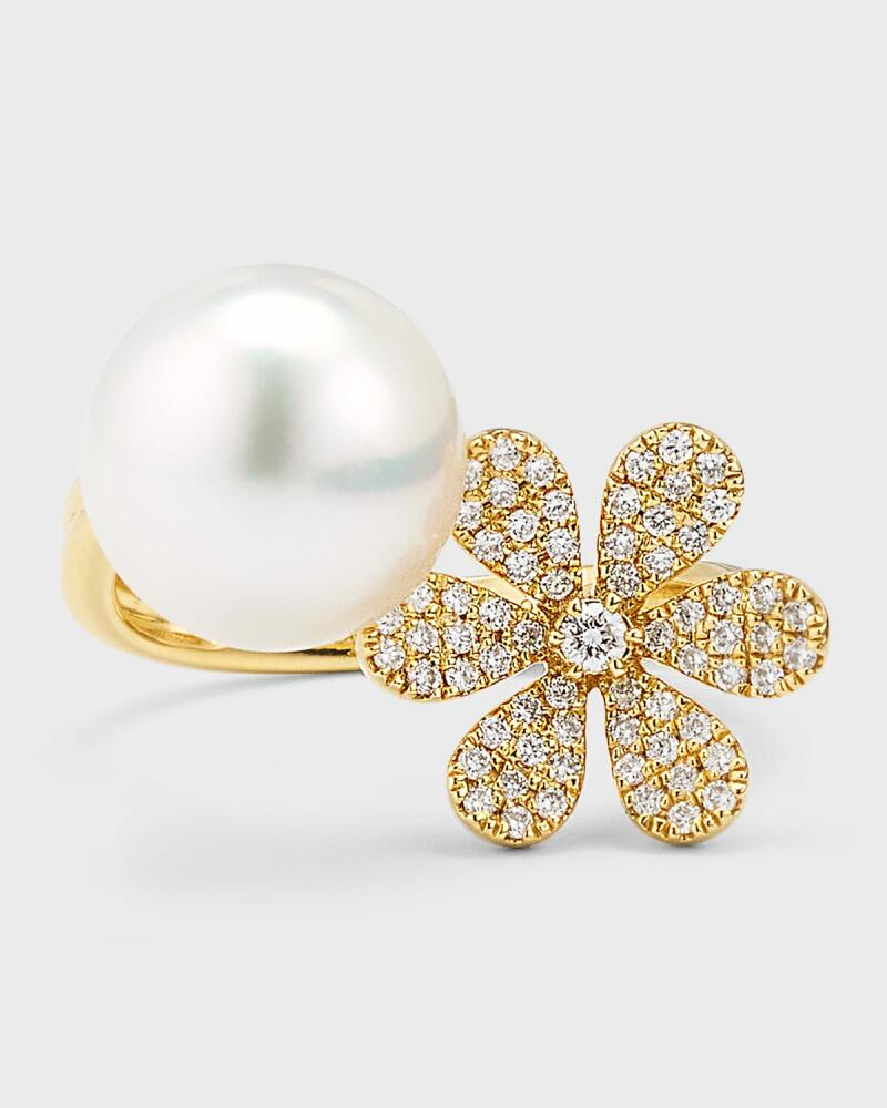 Pearls By Shari 18K Yellow Gold South Sea Pearl and Daisy Flower Pot Ring, Size 6.5 Cover