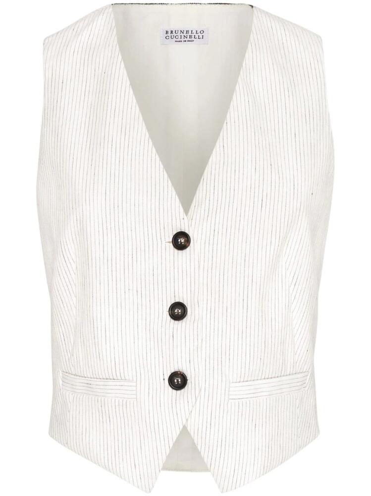 Brunello Cucinelli pinstripe-pattern waistcoat - White Cover