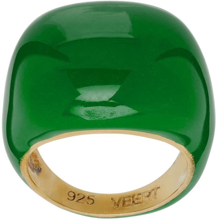 VEERT Gold & Green Enamel Square Signet Ring Cover