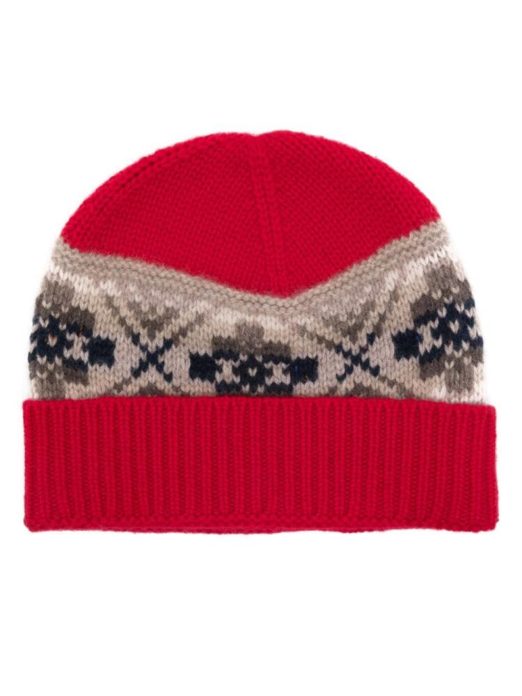 Eric Bompard Fair Isle beanie hat - Red Cover