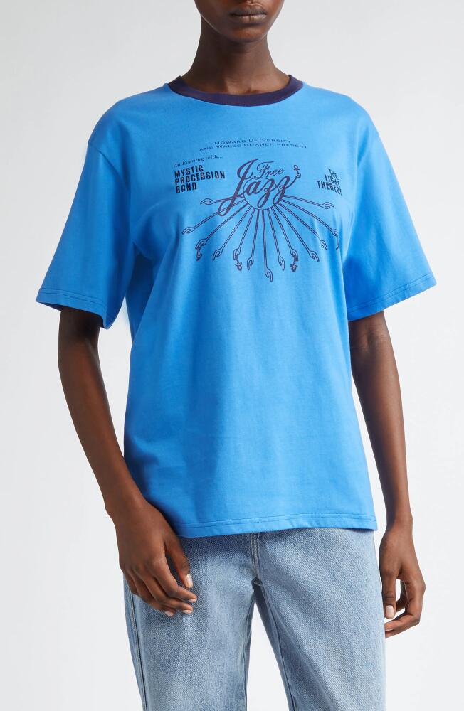 Wales Bonner Saturn Cotton Graphic T-Shirt in Blue Cover