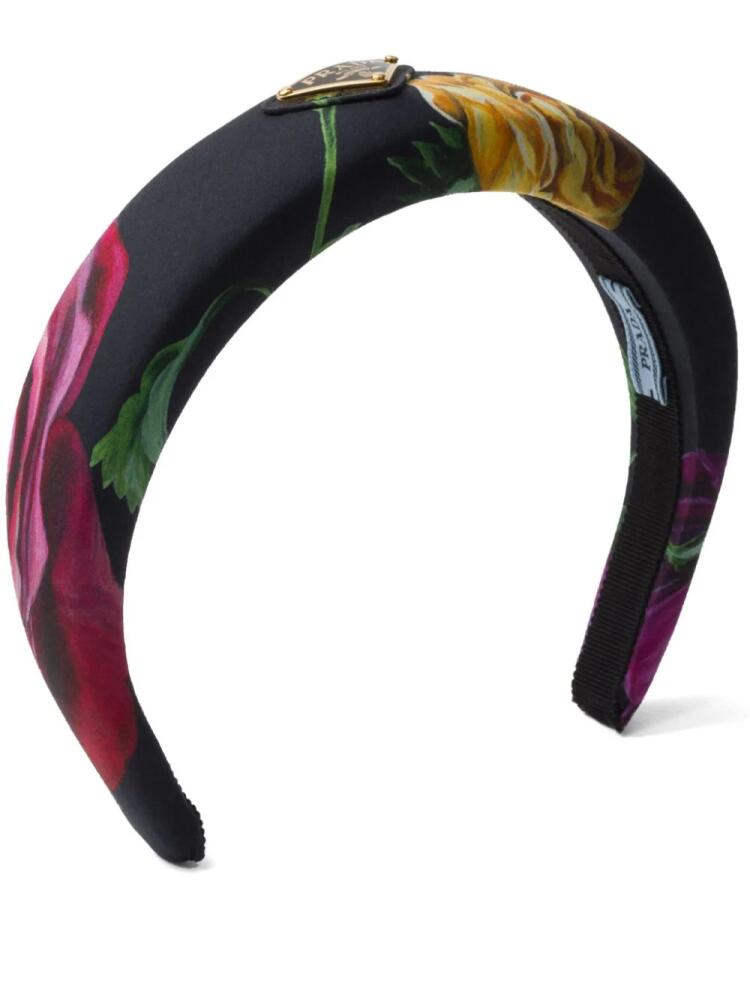 Prada logo-appliqué floral-print headband - Black Cover