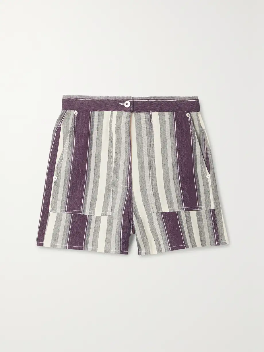 Loewe - + Paula's Ibiza Striped Linen And Cotton-blend Shorts - Burgundy Cover