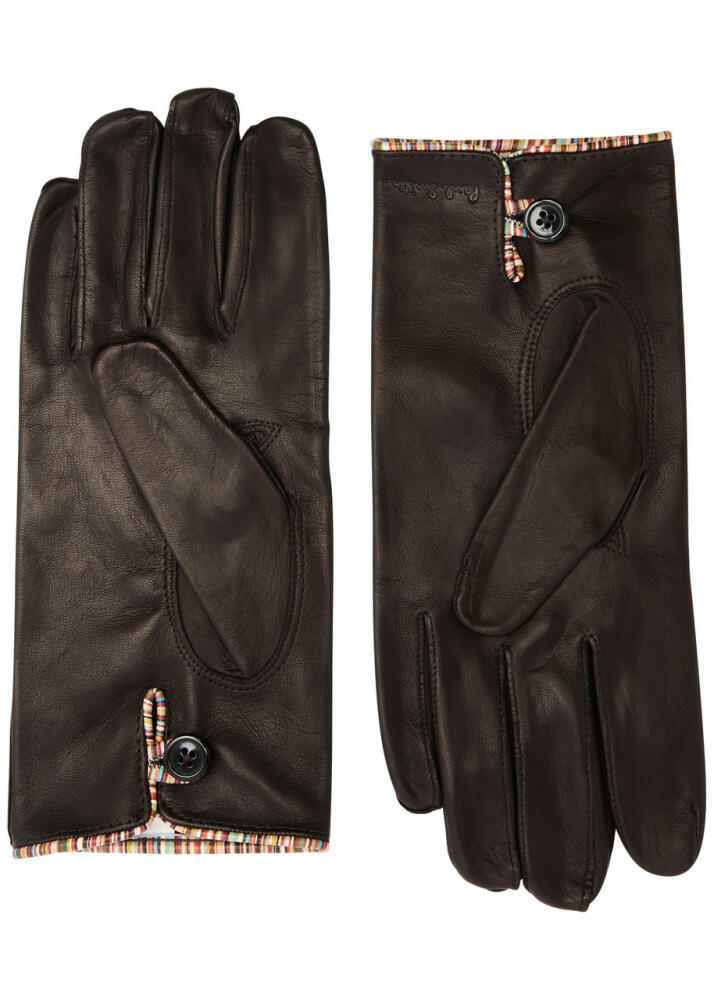 Paul Smith Stripe-trimmed Leather Gloves - Brown Cover