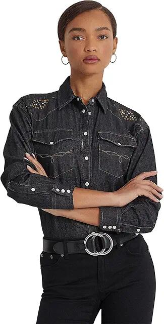 Lauren Ralph Lauren Studded Denim Shirt (Nightfall Wash) Women's Blouse Cover