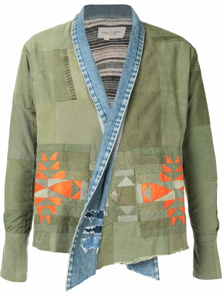 Greg Lauren patchwork shawl-lapel jacket - Green Cover