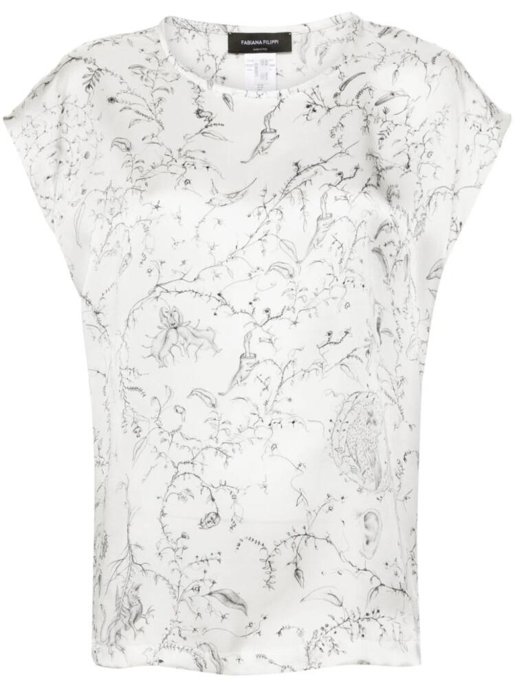 Fabiana Filippi Fabula-print silk satin blouse - White Cover