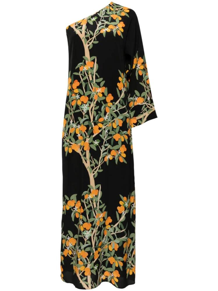 Bernadette lemon print single-sleeved silk maxidress - Black Cover