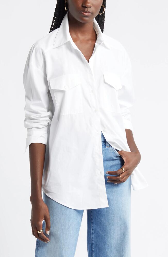 Nordstrom Poplin Two-Pocket Button-Up Shirt in White Cover