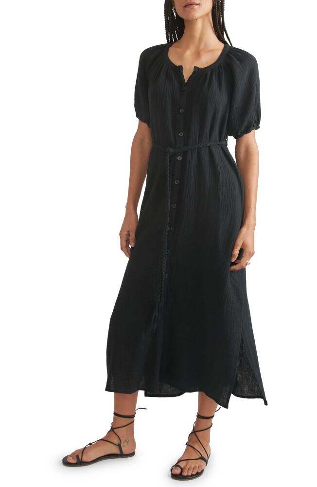 Marine Layer Belted Double Cloth Midi Shirtdress in Black Cover