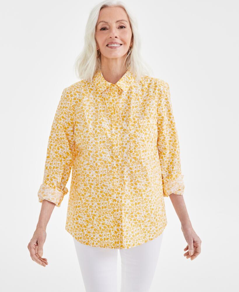 Style & Co Petite Garden Escape Perfrect Shirt, Created for Macy's - Garden Yellow Cover