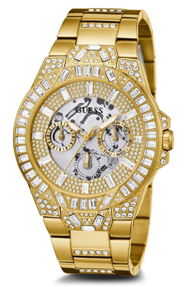 GUESS Multifunction Crystal Skeleton Bracelet Watch, 44mm in Gold/gold/gold Cover