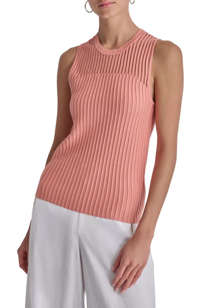 DKNY Stripe Sheer Yoke Sleeveless Sweater in Summer Rouge Cover