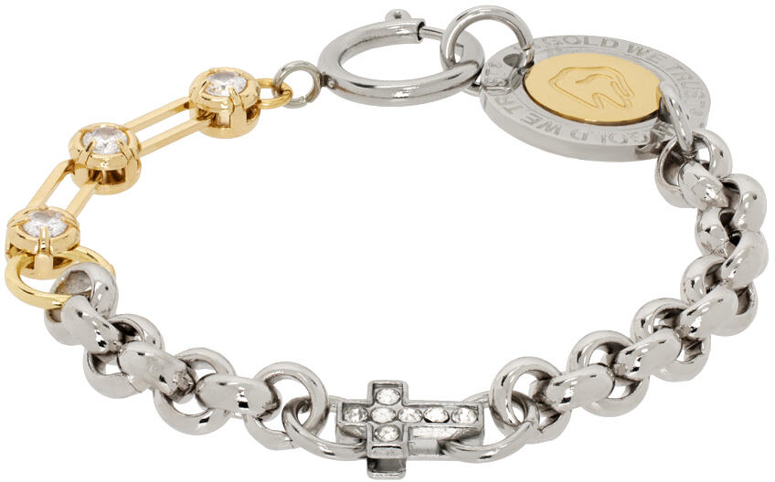 IN GOLD WE TRUST PARIS Silver & Gold Cross Charm Logo Clasp Bracelet Cover