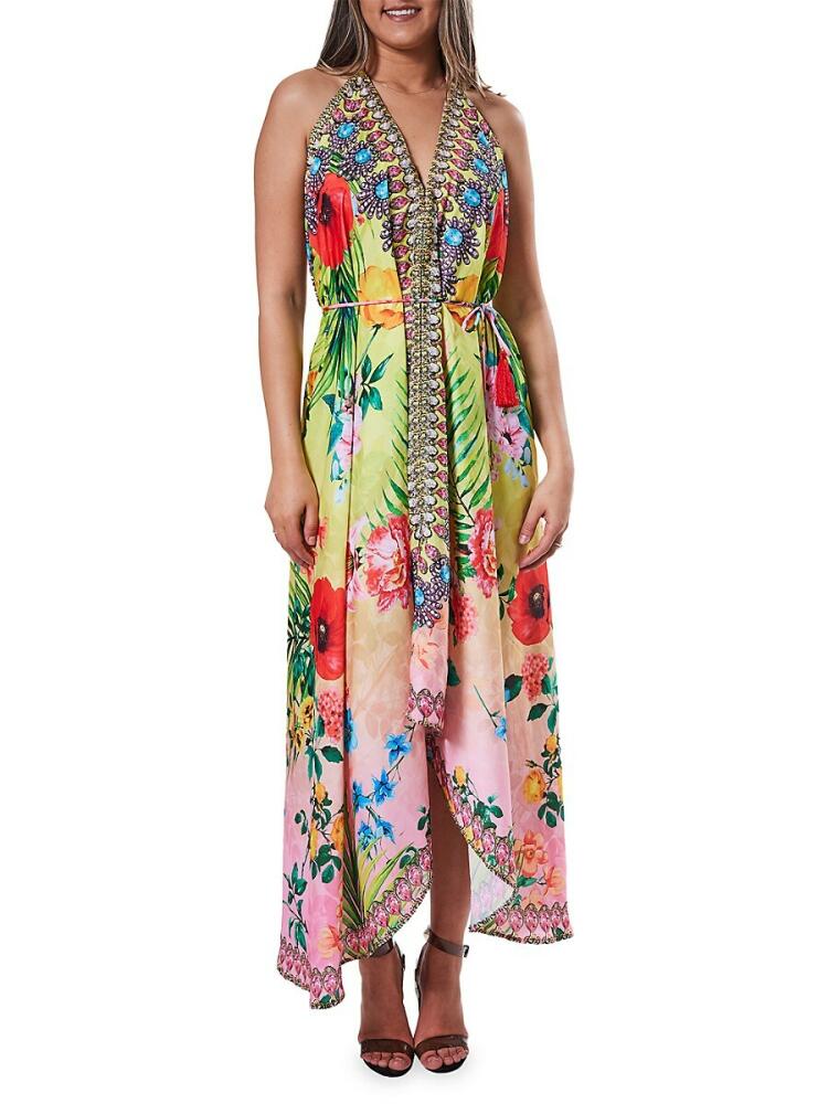 Ranee's Women's Floral Halterneck Swim Cover Up Dress - Yellow Multi Cover