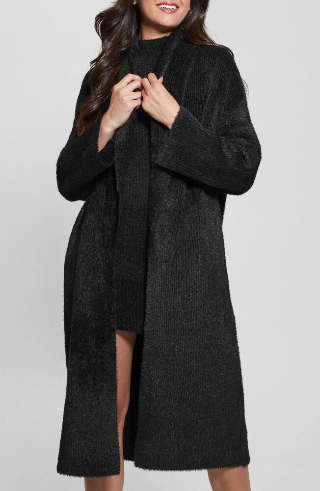 GUESS Vero Fuzzy Shawl Collar Longline Cardigan in Jet Black Cover