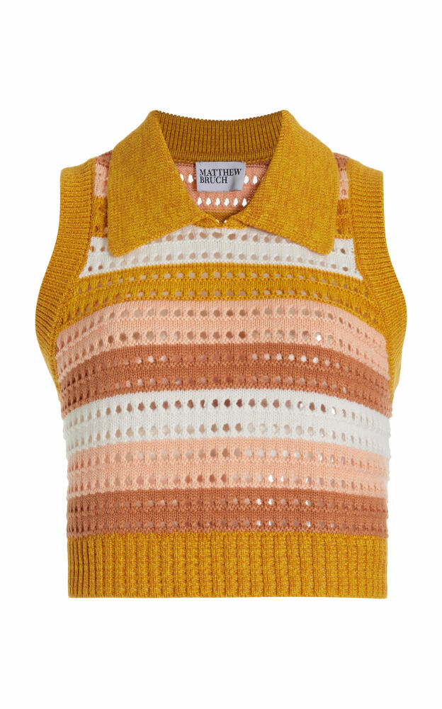 Matthew Bruch - Cropped Knit-Mesh Collared Tank Top - Stripe Cover