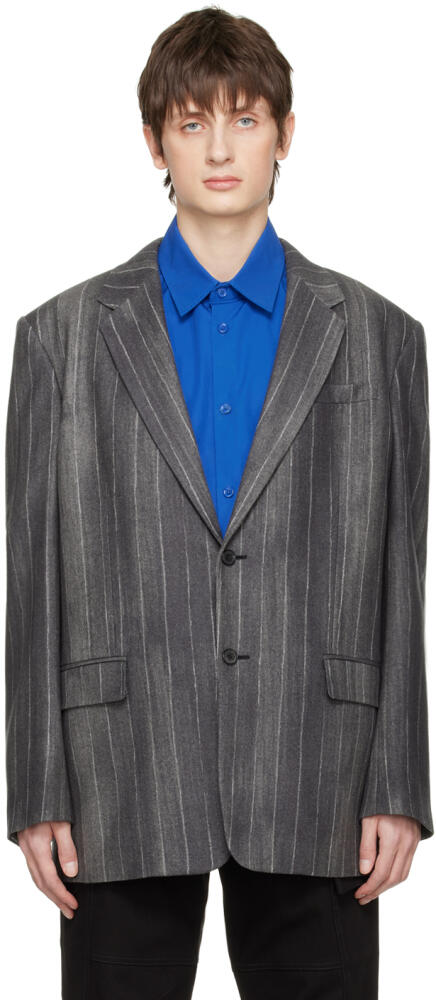 Versace Gray Pastel Pinstripe Blazer Cover