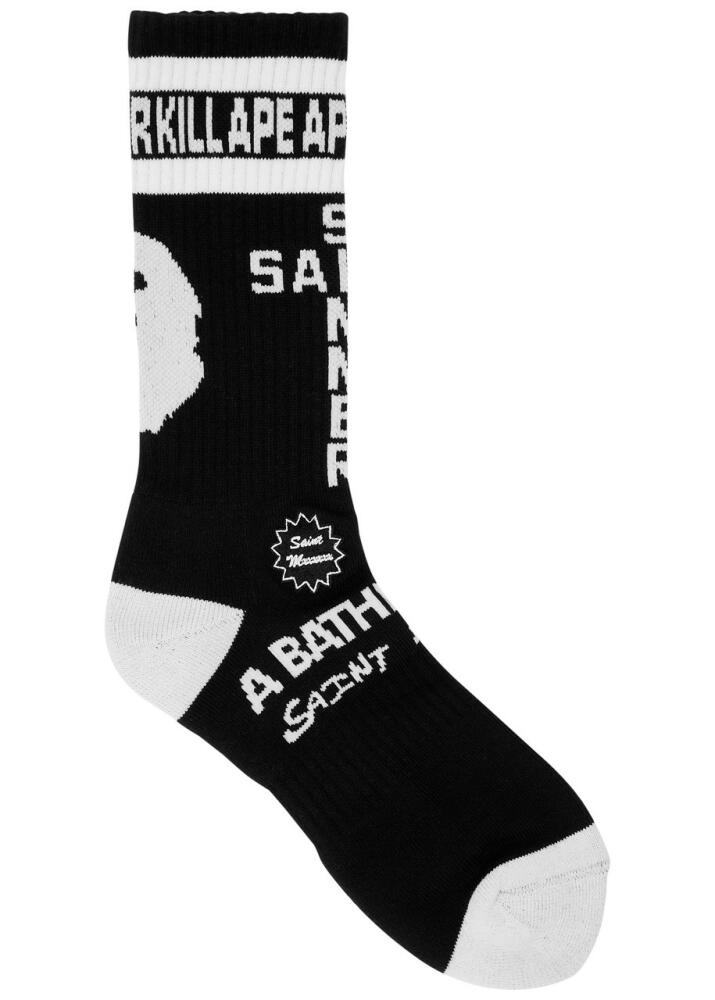 Saint Mxxxxxx X A Bathing Ape Logo Cotton-blend Socks - Black Cover