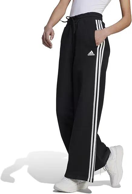 adidas 3-Stripes French Terry Wide Pants (Black/White) Women's Shorts Cover