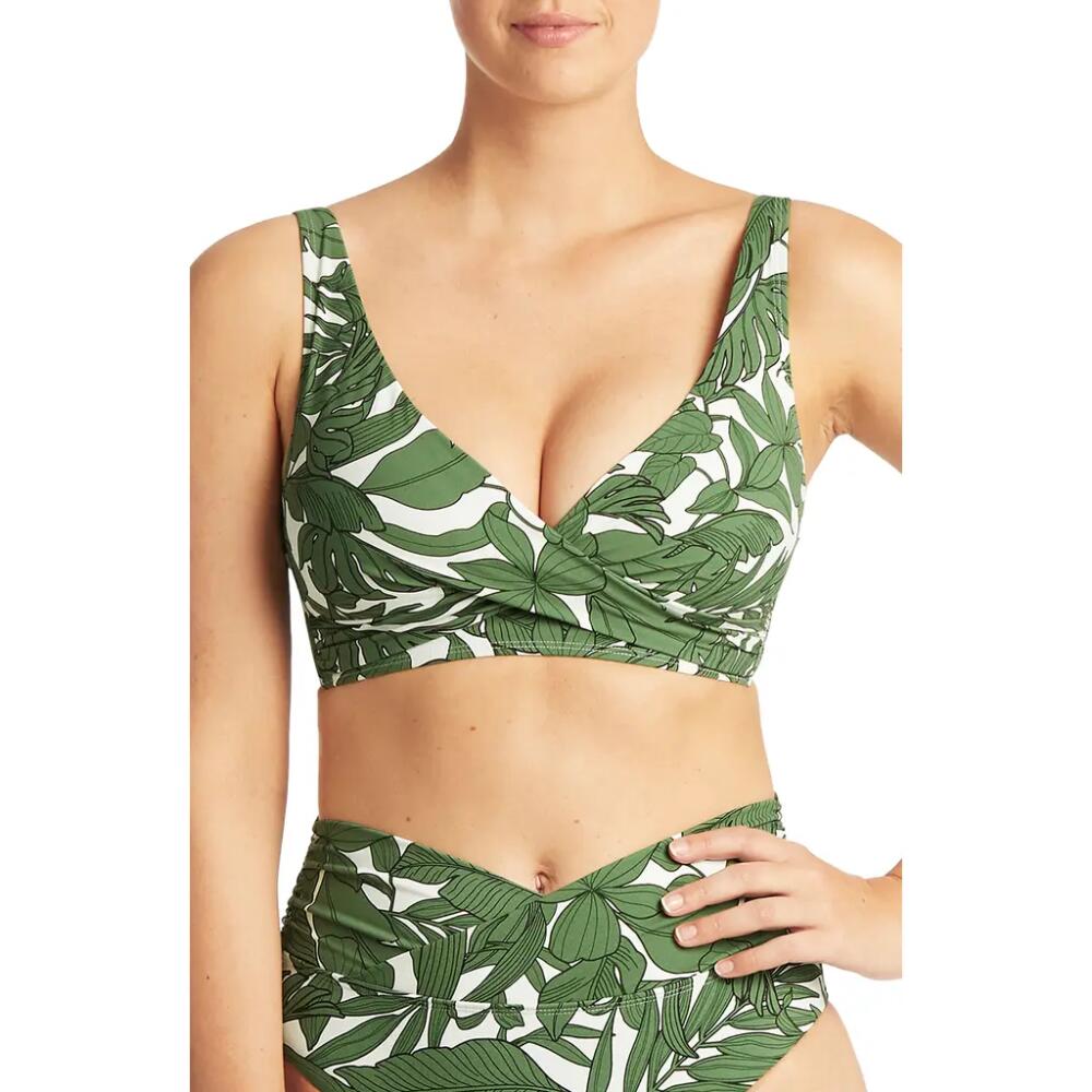 Sea Level Cross Front Multifit Bikini Top in Olive Cover