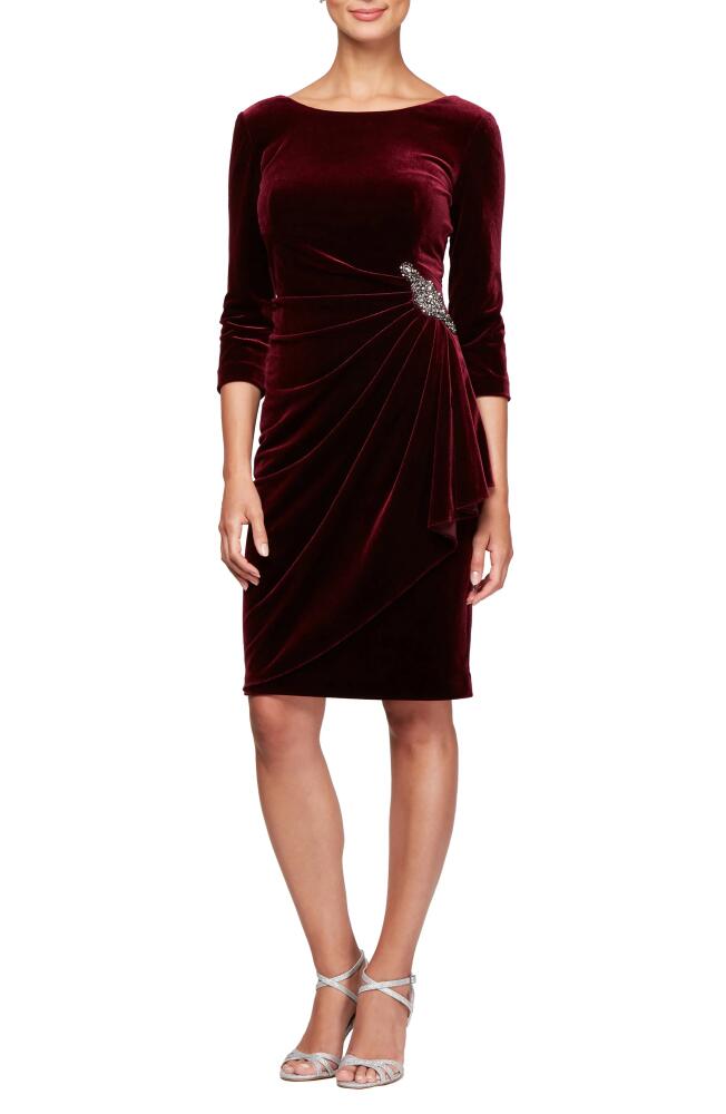 Alex Evenings Side Ruched Stretch Velvet Cocktail Dress in Wine Cover