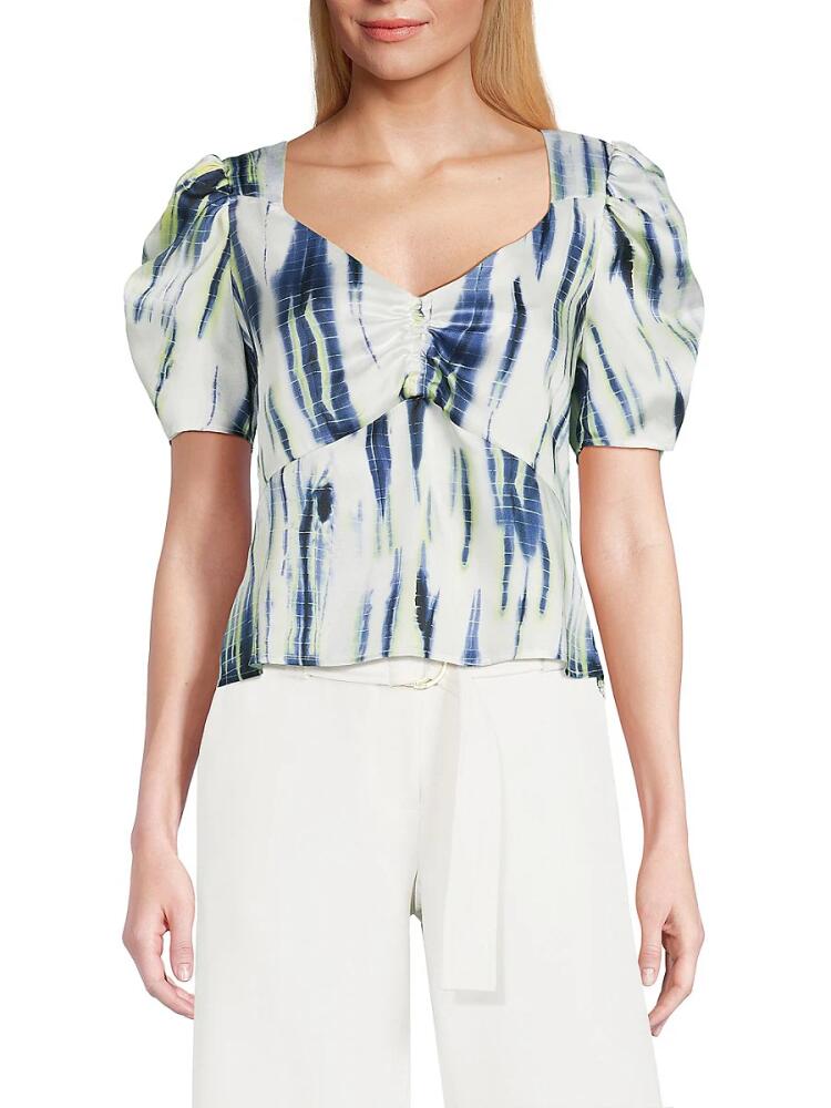 DKNY Women's Tie Dye Puff Sleeve Top - White Blue Cover