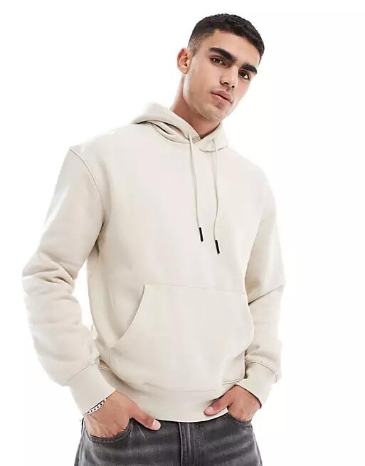 Bershka basic hoodie in beige-Neutral Cover