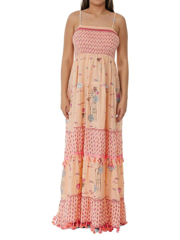 Ranee's Women's Floral Smocked Maxi Beach Coverup - Salmon Cover