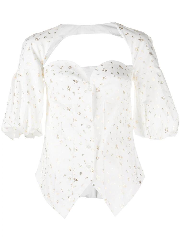 Rosie Assoulin floral-print sweetheart neck blouse - White Cover