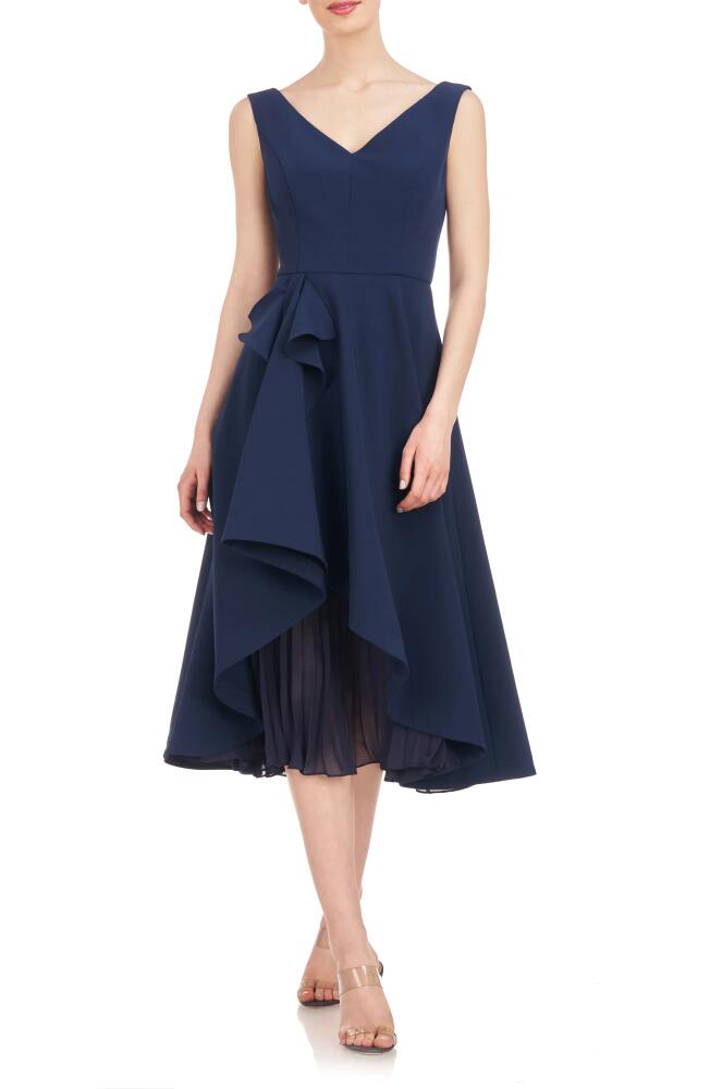 Kay Unger Begonia Crepe & Chiffon Midi A-Line Dress in Dark Midnight Cover