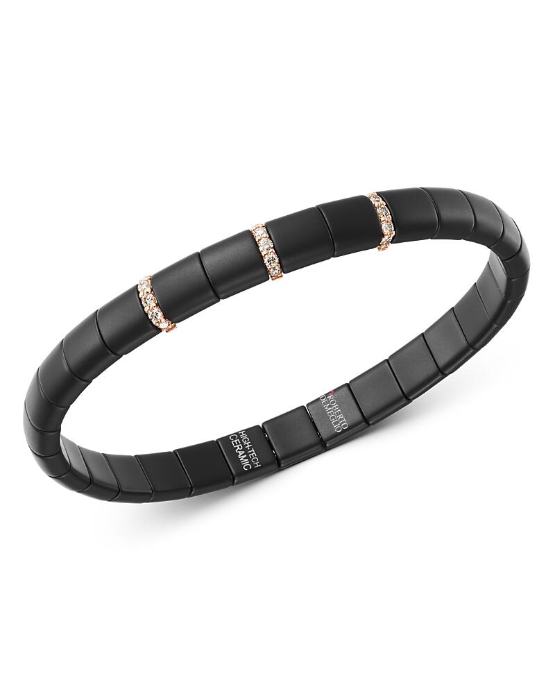 Roberto Demeglio 18K Rose Gold & Matte Black Ceramic Pura Champagne Diamond Stretch Bracelet Cover