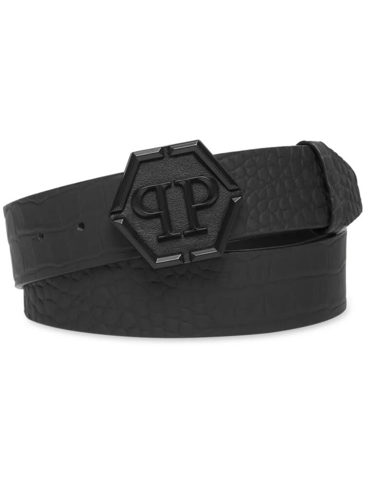 Philipp Plein hexagon-buckle crocodile-effect belt - Black Cover