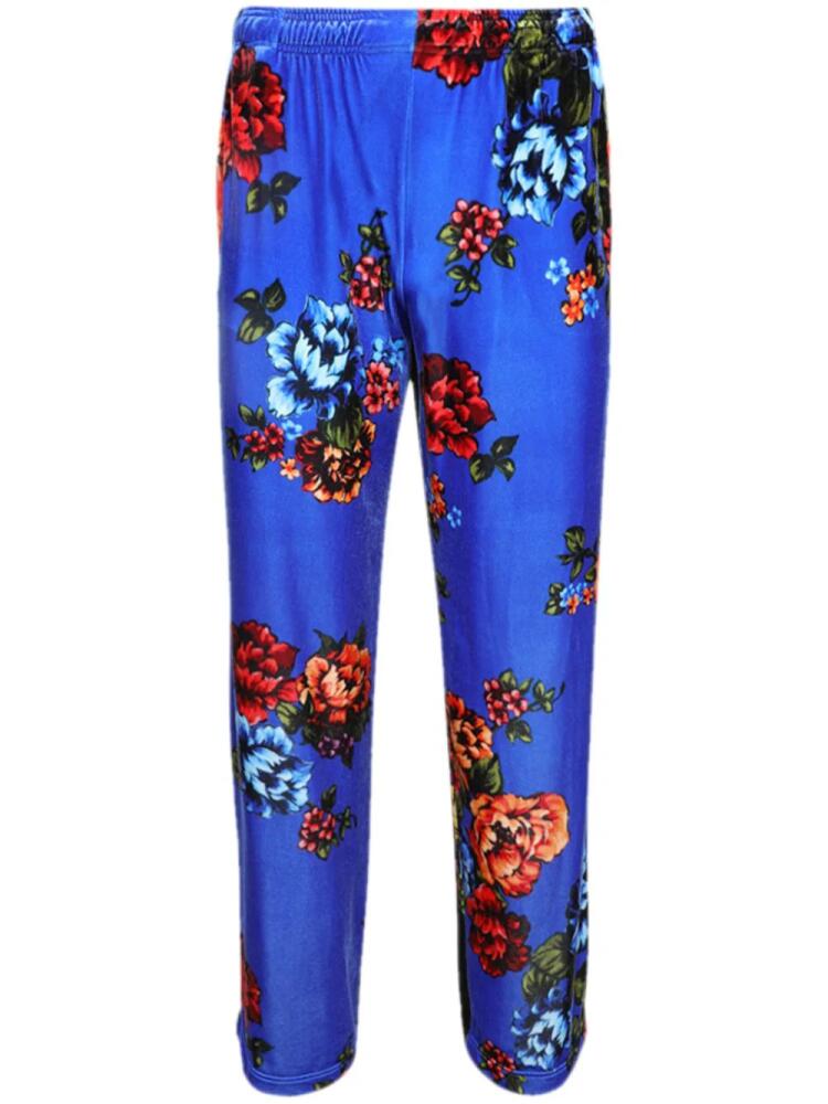 VETEMENTS floral-print velvet track pants - Blue Cover