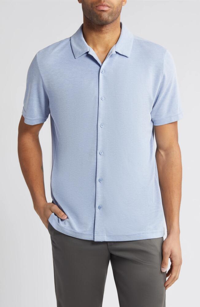 Johnston & Murphy Bird's Eye Short Sleeve Knit Button-Up Shirt in Blue Cover