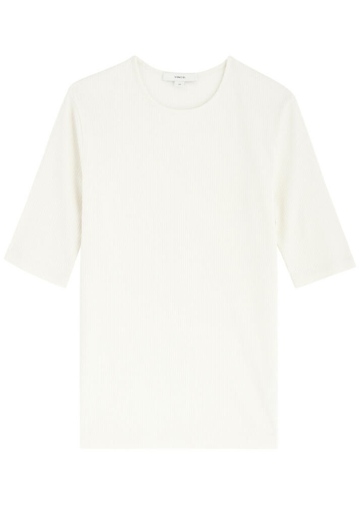 Vince Ribbed Cotton T-shirt - White Cover